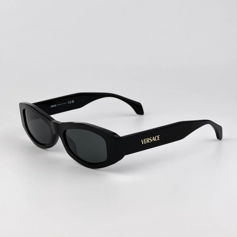 Versace VE4487 GB1/87 Black Rectangle Sunglasses Dark Grey Lens Unisex